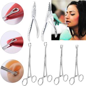 1 unidad Pinza profesional de acero quirúrgico para piercing de ombligo, oreja, nariz, septum y labio, con bloqueo automático y herramienta de cambio de aguja - Product Image 1