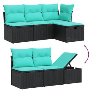 Juego de sofás de patio de ratán sintético negro de 7 piezas con cojines, elegantes muebles de exterior - Product Image 3
