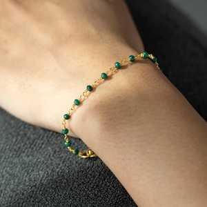 Delicate Raw Emerald <b>Beaded</b> <b>Bracelet</b> 14K Gold Filled Chain 925 Sterling Silver Chain May Birthstone Gemstone <b>Bracelet</b> - Product Image 4