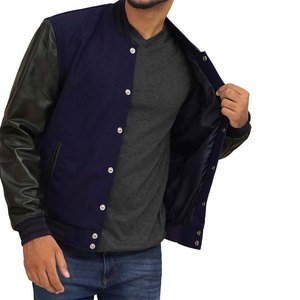 <b>Men's</b> Wool Varsity <b>Jacket</b> Genuine Leather Sleeves Custom Letterman Baseball <b>Bomber</b> Coat Snap Closure Side Pockets Polyester - Product Image 5