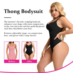 Custom Logo Wholesale Ribbed Seamless Spandex/Nylon Medium Control Eco-Friendly Bodysuit Thong Style Sculpting Shapewear - Product Image 2