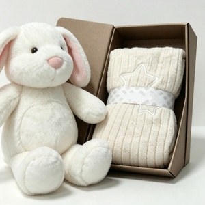 customized <b>boxed</b> newborn rabbit plush <b>gift</b> <b>hamper</b>,white floppy‑ear bunny plush and knitted blanket <b>gift</b> set,baby shower plush - Product Image 4