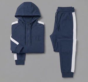 Hawk Eye Sports <b>Men's</b> Slim Fabric Fleece 300g Winter <b>Pullover</b> Hoodie Full-Length Button-Up Tracksuit Set Breathable - Product Image 3