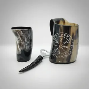 Ensemble de tasses et de mugs en corne de bœuf style Viking avec ouvre-bouteille, vaisselle vintage, ensemble de 3 pièces en corne pour la maison, le bureau ou les fêtes, au meilleur prix - Product Image 2