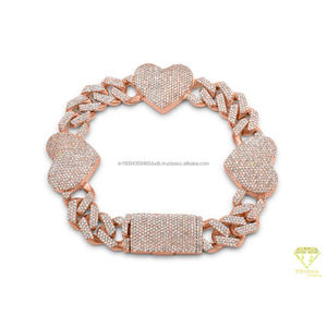 Bracelet de luxe en moissanite et diamants, motif cœur, en argent sterling 925, finition glacée rose - Product Image 5