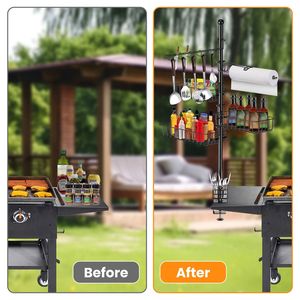 Accessori per barbecue: Griglia in acciaio al carbonio con porta rotoli di carta e 10 ganci (Antiruggine) - Product Image 4