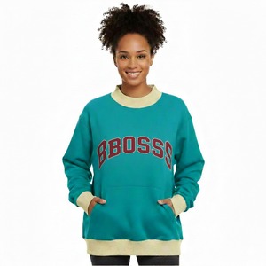 Sweat-shirt pull col montant bicolore pour femme, service OEM, haute qualité, tendance, léger, avec badge sequiné sur le devant - Product Image 6