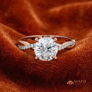 Anillo de Moissanita con Baño de Oro Rosa, Joyería de Lujo para Novia, Anillo de Promesa, para Uso Diario, Regalo para Mujer, Estilo Americano, Elegante - Product Image 4