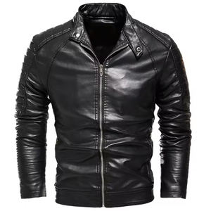 Chaqueta de cuero genuino de piel de oveja para hombre, estilo bomber, para motocicleta, color negro. - Product Image 1