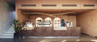 Comptoir de bar commercial personnalisé avec niche d'exposition encastrée, comptoir de réception pour café, mobilier d'intérieur
