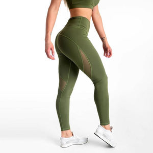 Leggings vert olive taille haute longueur intégrale en tricot extensible Spandex Nylon Sporty pour toutes les saisons - Product Image 3