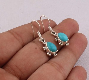 Wholesale Natural Turquoise 925 <b>Sterling</b> <b>Silver</b> <b>Dangle</b> <b>Earrings</b> December Birthstone Blue Gemstone Drop <b>Earrings</b> High Quality - Product Image 2