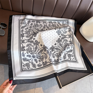 Fashion New Custom LOGO Satin Bandana <b>Scarf</b> Women Vintage Silk Paisley Print Scarfs Square <b>Scarf</b> Casual Style - Product Image 1