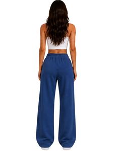 Women <b>Navy</b> <b>Blue</b> <b>Wide</b> <b>Leg</b> Sweatpants High Waist Loose Fit Casual Fleece Jogger Lounge Pants Streetwear <b>Trousers</b> - Product Image 2