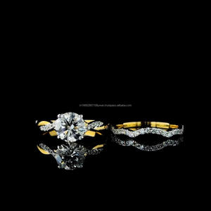 Hermoso juego de anillos de diamantes redondos 1,5 con moissanita brillante para compromiso, boda y Aniversario - Product Image 1