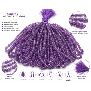 Perles en vrac en améthyste violette, forme courbée citrouille/melon, Shree Ambikanath, argent, 500 carats, pour la fabrication de bijoux DIY - Product Image 4
