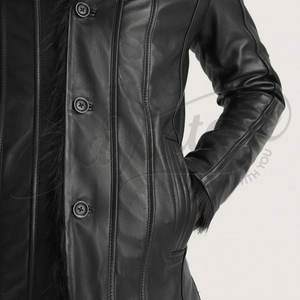 Veste en simili cuir noir pour homme de qualité supérieure avec col en fourrure, manteau d'hiver chaud, coupe ajustée, veste décontractée élégante - Product Image 6