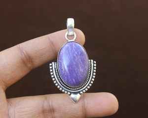 Colgante de Charoita en Plata de Ley 925, Collar de Piedras Preciosas Hecho a Mano, Joyería, Regalo de Cumpleaños para Mujer - Product Image 5