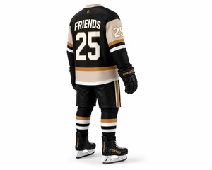 Ice Hockey Uniform Set Black Gold White Sublimation Jersey Pant Gloves <b>Men</b> Adult Breathable - Product Image 3