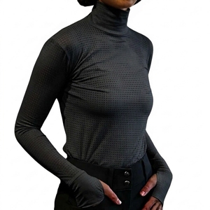 Women's Olive Green <b>Long</b> <b>Sleeve</b> Turtleneck <b>Mesh</b> <b>Top</b> Breathable Knitted Spandex/Polyester Four-Way Stretch Quick Dry Eco-Friendly - Product Image 3