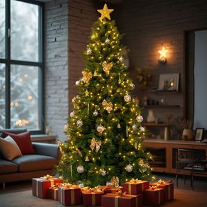 Albero di Natale Artificiale a Forma di Pino con Cerniere, 2,3m, 400 Luci LED Bianco Caldo, Materiale PET, 300cm, con Gonna Decorativa - Product Image 4