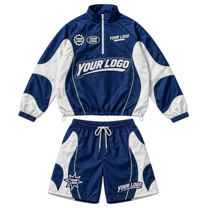 Conjunto de Chaqueta Cortavientos y Pantalones Cortos de Poliéster con Logotipo Personalizado para Hombre, Ropa Deportiva Transpirable, Ligera e Impermeable - Product Image 1