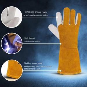 Guantes de soldadura de cuero de vaca de primera calidad, blancos, hechos a mano, para soldadura MIG y TIG con argón, con características especiales para horno. - Product Image 4
