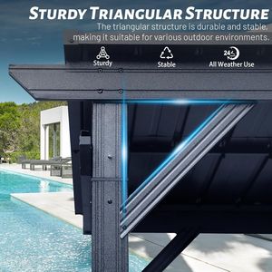 Gazebo in Acciaio Zincato 6.5x12FT con Tetto Rigido, 2 Ripiani Laterali, Tetto Inclinato, Copertura Metallica Permanente per Barbecue e Braciere, Pergola - Product Image 4