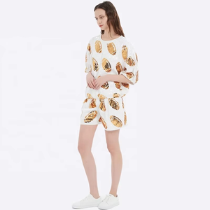 Women <b>Sequin</b> Two Piece Set White Gold Dot Print Loose Fit Casual O Neck <b>Top</b> Shorts Spring Summer Knitted Polyester - Product Image 5