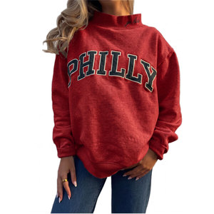 Sudadera de punto extragrande para mujer con bordado frontal, forro de rizo sólido, cuello redondo y manga larga, estilo otoñal - Product Image 1