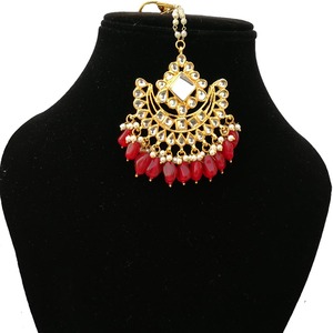 Indian Kundan Womens Floral Chain Maang Tikka Gold Plated with Emerald Stones Wholesale Bohemian - Product Image 2