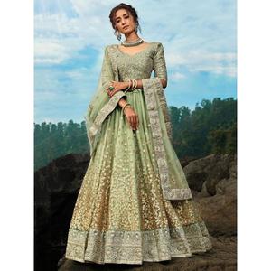 Awesome <b>Green</b> Sequins <b>Net</b> Reception Wear Lehenga Choli - Product Image 1
