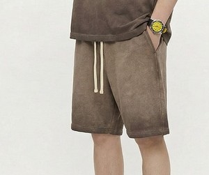 New Top Quality Solid Color Washed Cotton Bermuda <b>Shorts</b> With Drawstring Elastic Waist Casual Style for Men - Product Image 3