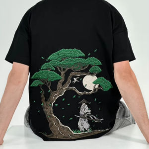 Camiseta Bordada con Diseño de Cuchillas y Flores - Algodón Grueso de 280 g/m² - Unisex - Product Image 1