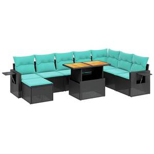 Ensemble de canapés de patio en polyrotin noir, 9 pièces, avec coussins, ensembles de jardin - Product Image 2