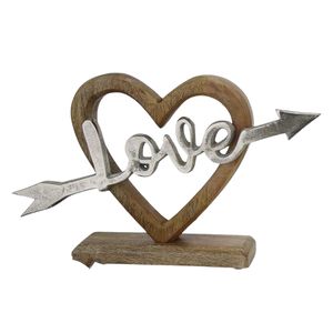 Corazón Minimalista en Forma de Corazón con Base de Madera y Metal de Aluminio para Decoración del Hogar, Decoración de Interiores, Adorno para Estante, Decoración para Repisa de Chimenea - Product Image 1