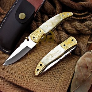 Premium <b>Bone</b> <b>Handle</b> Folding Hunting <b>Knife</b> Handmade Camping Survival Pocket <b>Knife</b> - Product Image 1