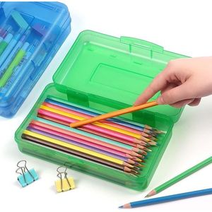 Set di 3 Scatole Portamatite in Plastica Trasparente con Coperchio a Chiusura Ermetica, Contenitori Impilabili di Grande Capacità, Eleganti Accessori per Ufficio - Product Image 1