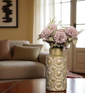 2025 Best Seller Modern <b>Ceramic</b> <b>Vase</b> Matte Green Geometric Pattern Tabletop Decor 8-16 Inches - Product Image 6