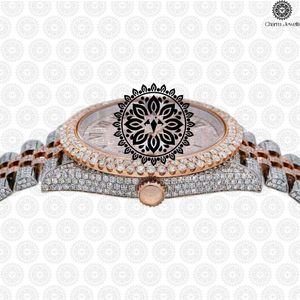 Charm Jewells Montre pour homme en acier inoxydable, or rose, incrustée de diamants, analogique, mécanique, cadran de 40 mm, fermoir pliant de luxe à la mode - Product Image 3