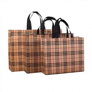 reusable non woven tote <b>bag</b> plaid design shopping carry <b>bag</b> grocery retail packaging promotional <b>medium</b> size fabric handles - Product Image 5