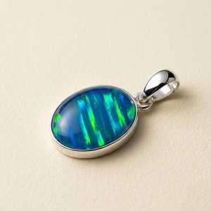 NIKHIL GEMS Élégant Pendentif Ovale en Opale Noire Naturelle Argent Sterling 925 Effet Feu Bleu Vert Vintage Cadeau de Fiançailles pour Elle Troisième - Product Image 3
