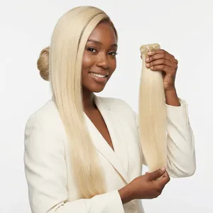 Extensiones de Cabello Humano Rubio Platino, Largas y Lisas, con Clip, Cabello Remy, Juego Completo para Cabeza, 100% de Densidad, Tamaño Personalizable - Product Image 4