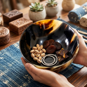 Tazón para Servir Hecho a Mano con Cuerno Natural Ecológico |   Plato con Diseño Artístico Quemado |   Vajilla de Cocina Ligera y Duradera, Libre de BPA - Product Image 4