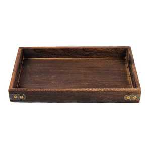 Plateau décoratif rectangulaire en bois d'acacia foncé, moderne, fait main, avec accents en laiton, design monobloc, artisanat de précision, plateaux à fruits - Product Image 1