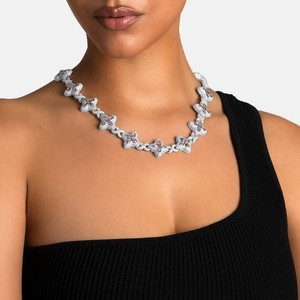 Luxury Pink Moissanite Flower <b>Necklace</b> 925 Sterling Silver VVS Moissanite Floral Link <b>Statement</b> <b>Necklace</b> for Women - Product Image 1
