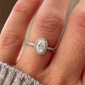 Custom Oval Cut Lab Diamond Engagement <b>Rings</b> 14K 18K Solid Gold Halo With Pave Band Modern Bridal Bands Gift For Women Wholesale - Product Image 3