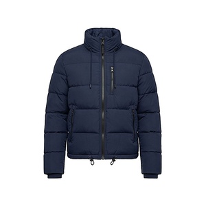 Veste matelassée pour femme, hiver, col montant, manches longues, coupe-vent, rembourrage en polyester, couleur unie, longueur courte, fermeture éclair - Product Image 1