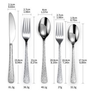 Ensemble de couverts argentés pour restaurant, cuillère, fourchette et couteau en acier inoxydable, finition miroir, collection de vaisselle de mariage - Product Image 2
