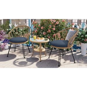 Ensemble de loisirs d'extérieur 2 pièces U_STYLE : Chaises individuelles en rotin avec table ronde en verre pour patios, balcons ou cours - Product Image 4